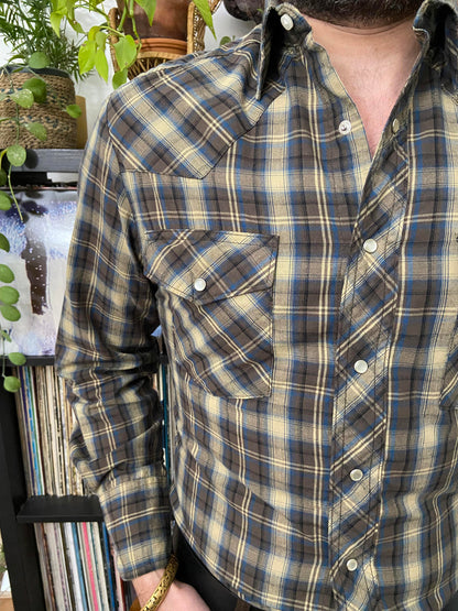 Vintage 90s Brown & Mustard Wrangler Western Shirt