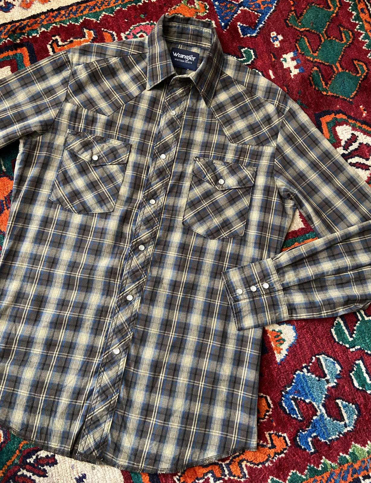 Vintage 90s Brown & Mustard Wrangler Western Shirt