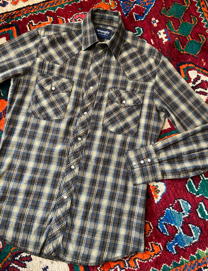 Vintage 90s Brown & Mustard Wrangler Western Shirt