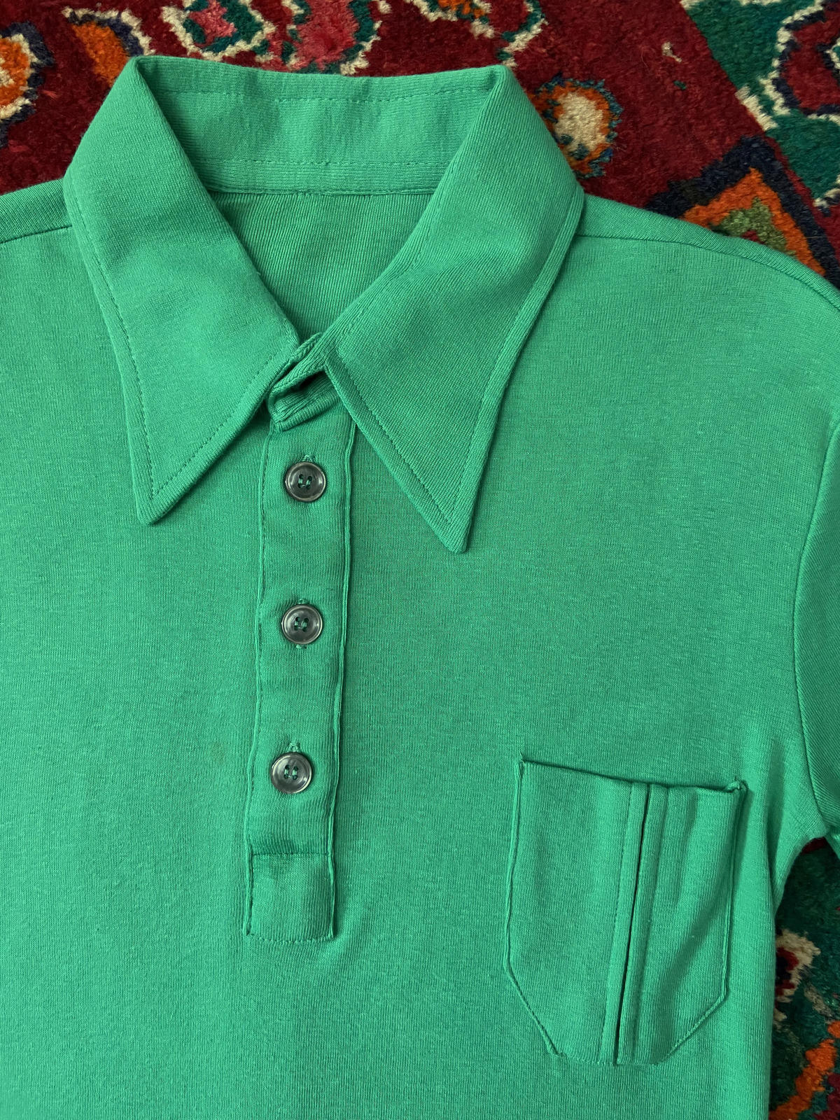 Vintage 1970s Green Dagger Collar Polo Shirt