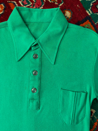 Vintage 1970s Green Dagger Collar Polo Shirt