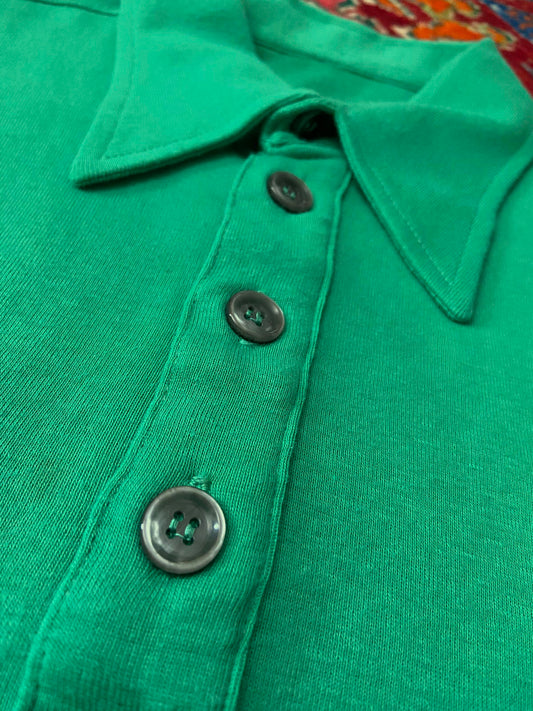 Vintage 1970s Green Dagger Collar Polo Shirt