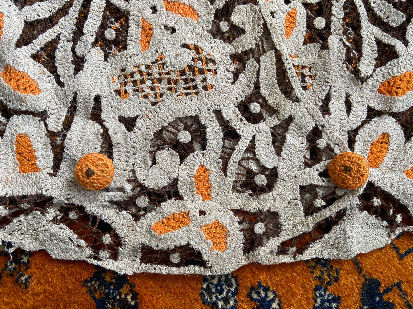 Vintage Beige Orange Brown Crochet Vest