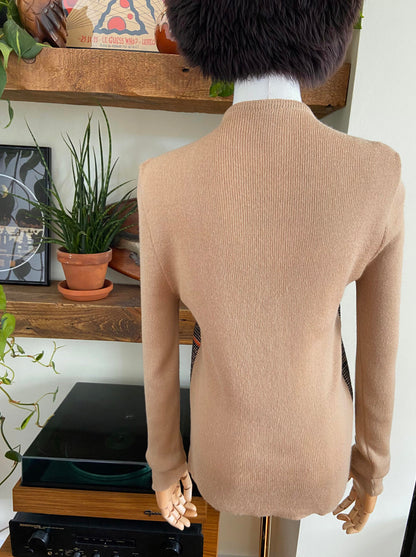 Vintage 1970s Beige Plaid Knit Sweater
