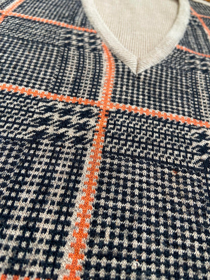 Vintage 1970s Beige Plaid Knit Sweater