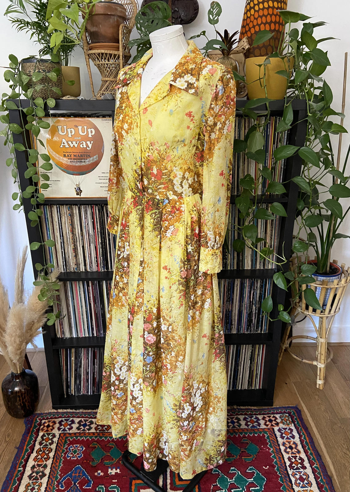 Vintage 1960s Yellow Floral Shirt Dress