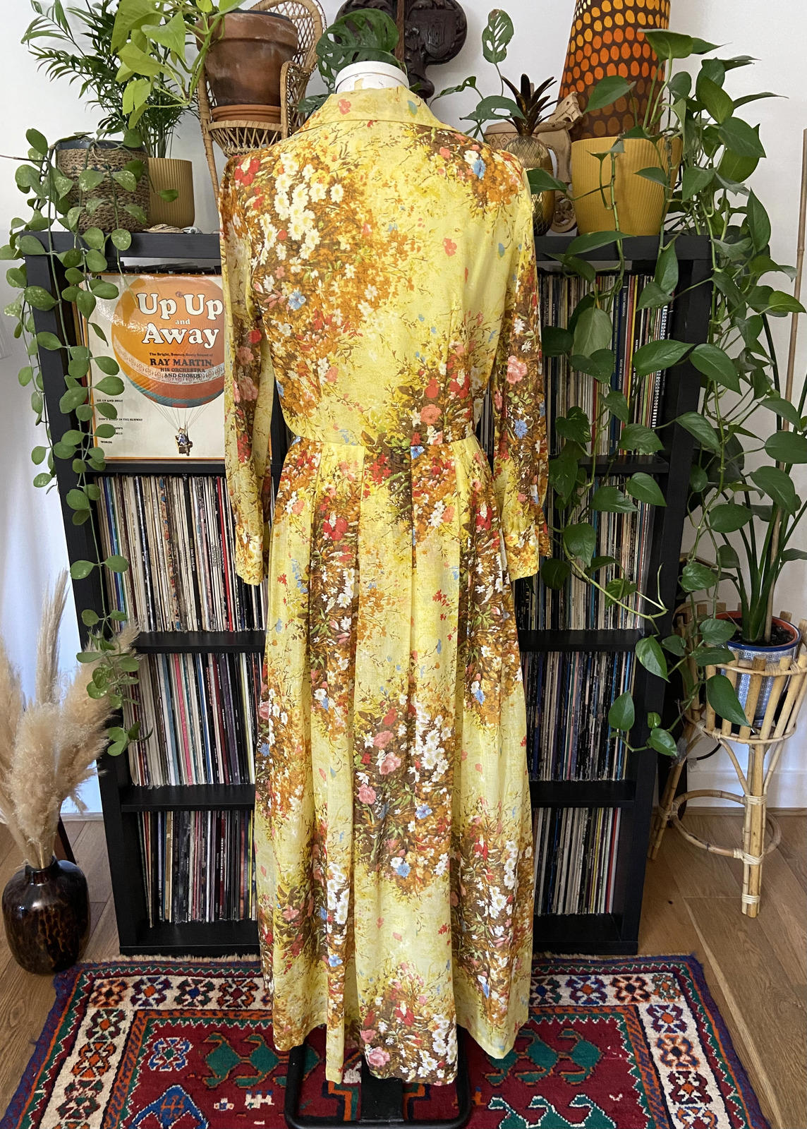 Vintage 1960s Yellow Floral Shirt Dress