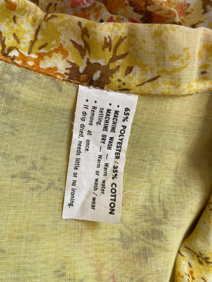 Vintage 1960s Yellow Floral Shirt Dress