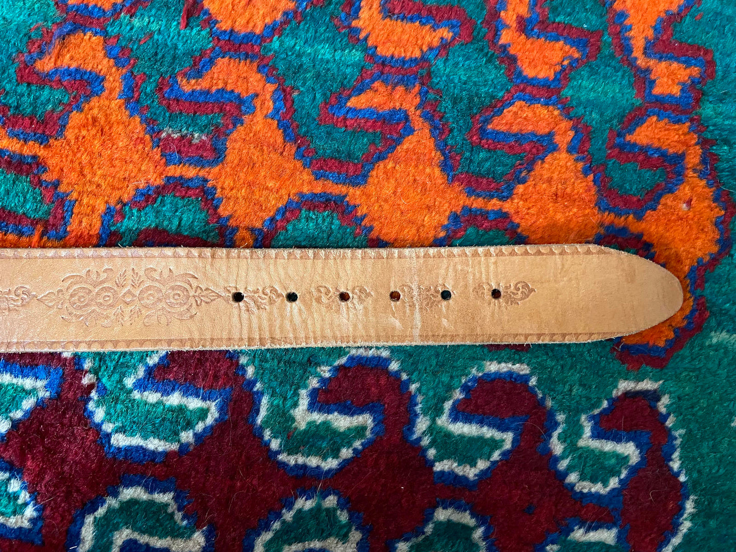 Vintage Tan Embossed Leather Belt