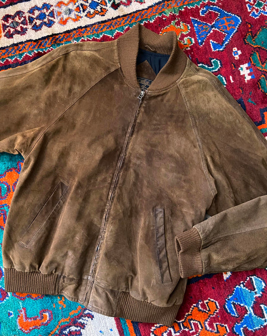 Vintage Brown Suede Bomber Jacket