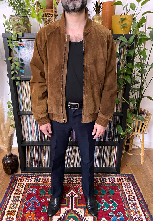 Vintage Brown Suede Bomber Jacket