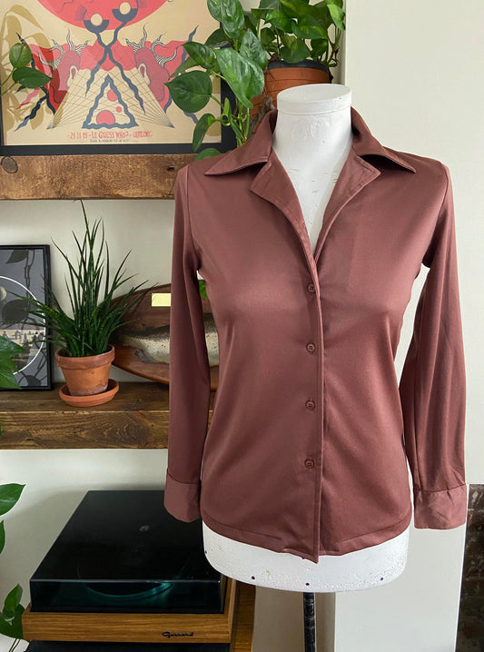 Vintage 1970s Brown Jersey Shirt