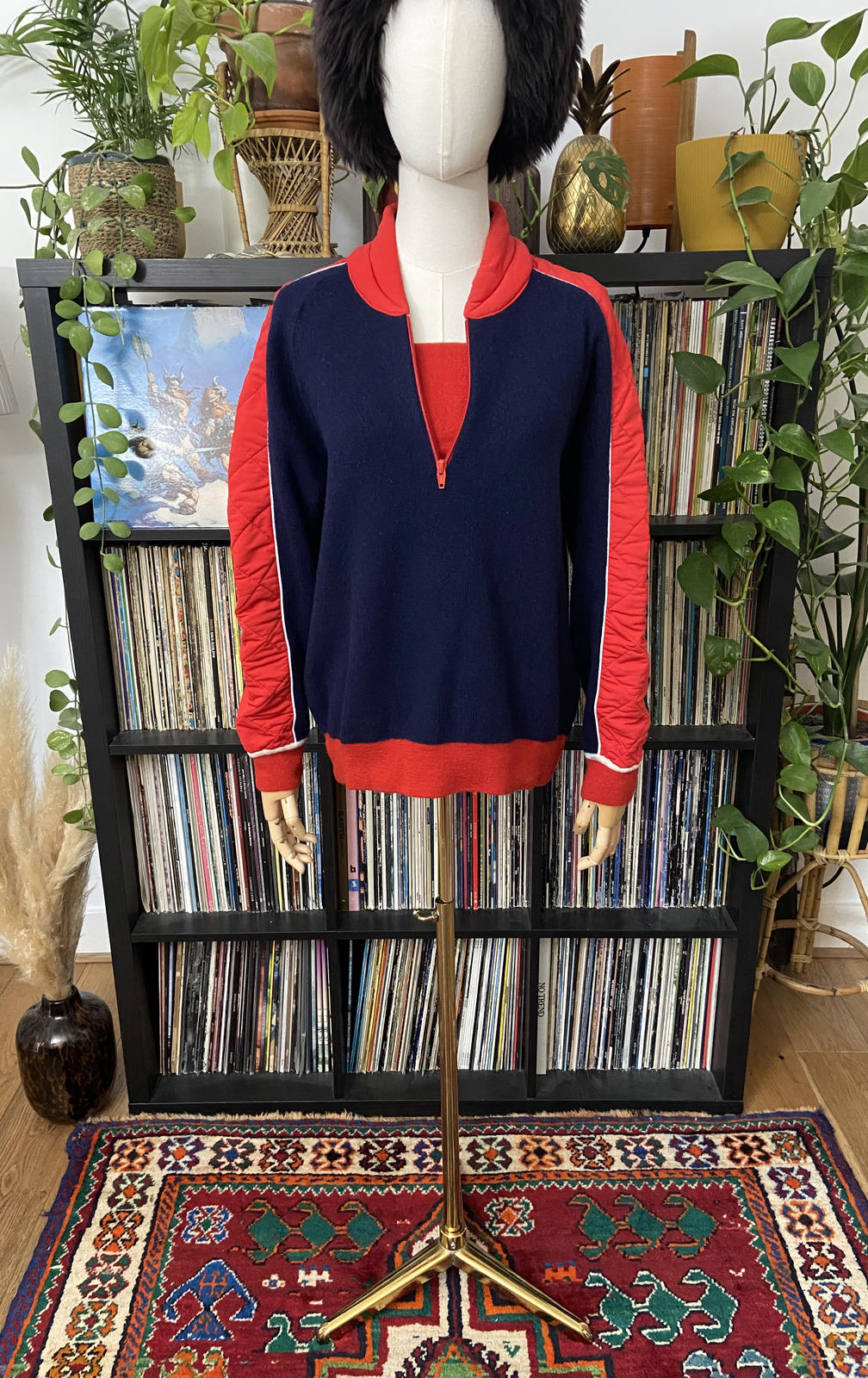 Vintage 1970s Navy Red Wool Sweater