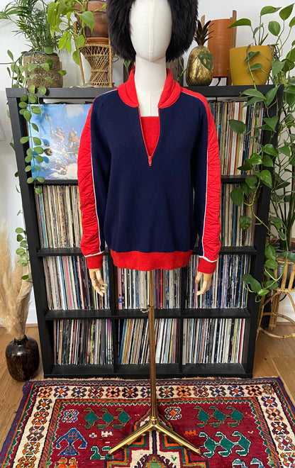 Vintage 1970s Navy Red Wool Sweater