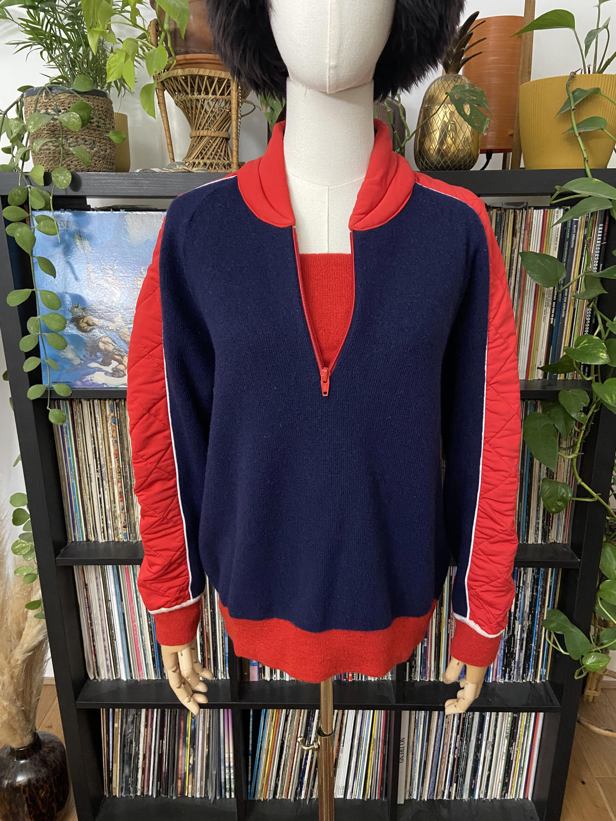 Vintage 1970s Navy Red Wool Sweater