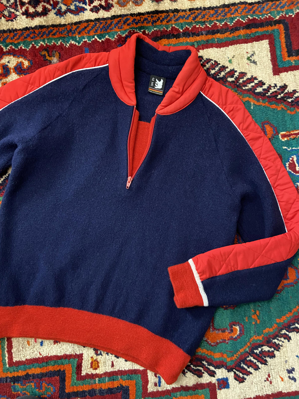 Vintage 1970s Navy Red Wool Sweater