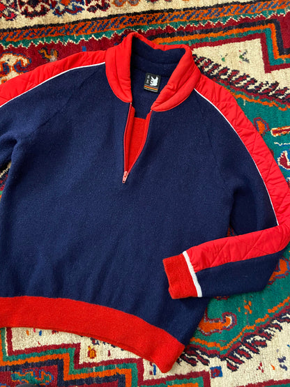Vintage 1970s Navy Red Wool Sweater