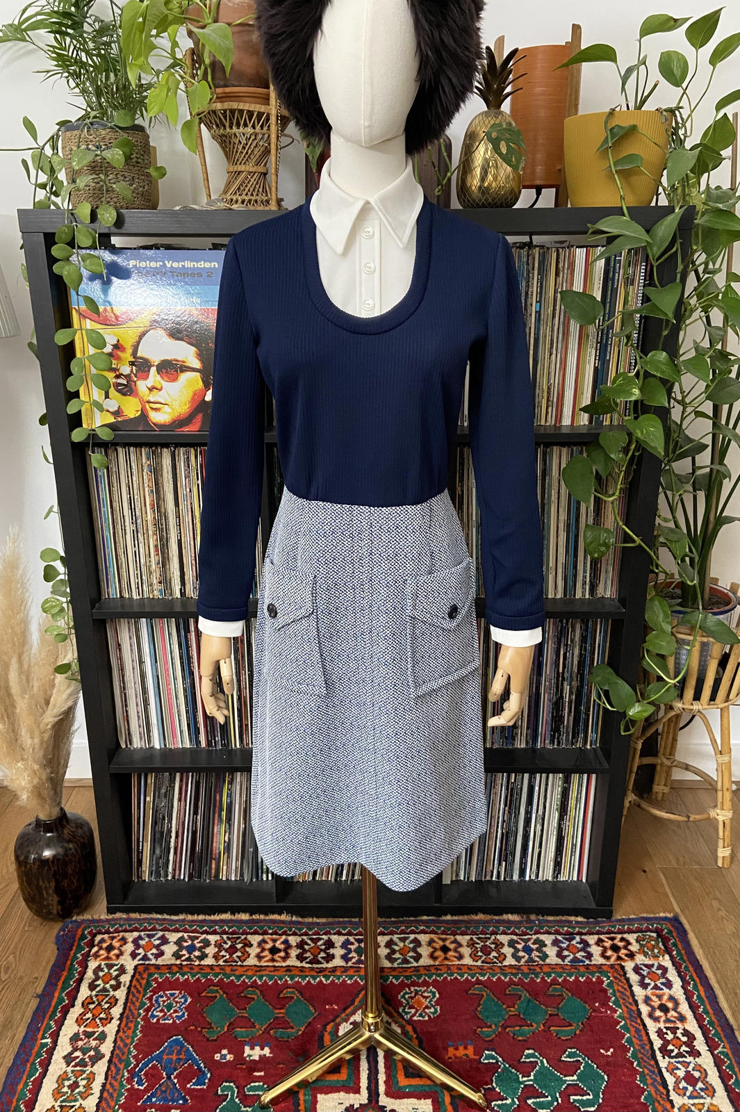Vintage 1970s Navy All-In-One Shirt Dress