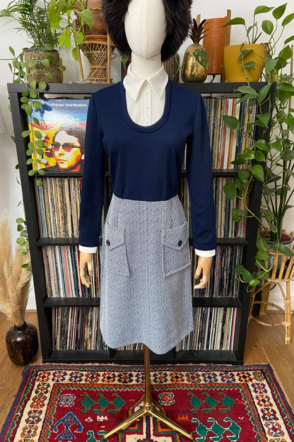 Vintage 1970s Navy All-In-One Shirt Dress