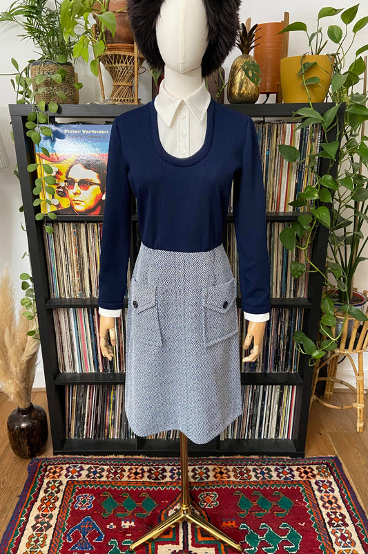 Vintage 1970s Navy All-In-One Shirt Dress