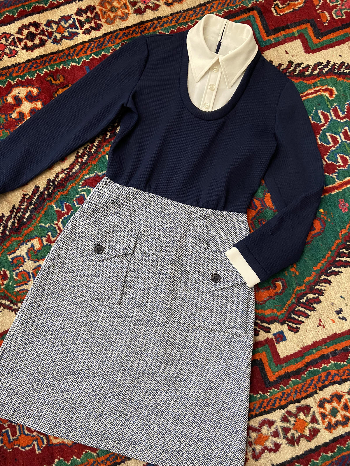 Vintage 1970s Navy All-In-One Shirt Dress