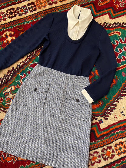 Vintage 1970s Navy All-In-One Shirt Dress