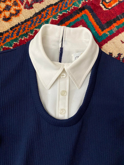 Vintage 1970s Navy All-In-One Shirt Dress