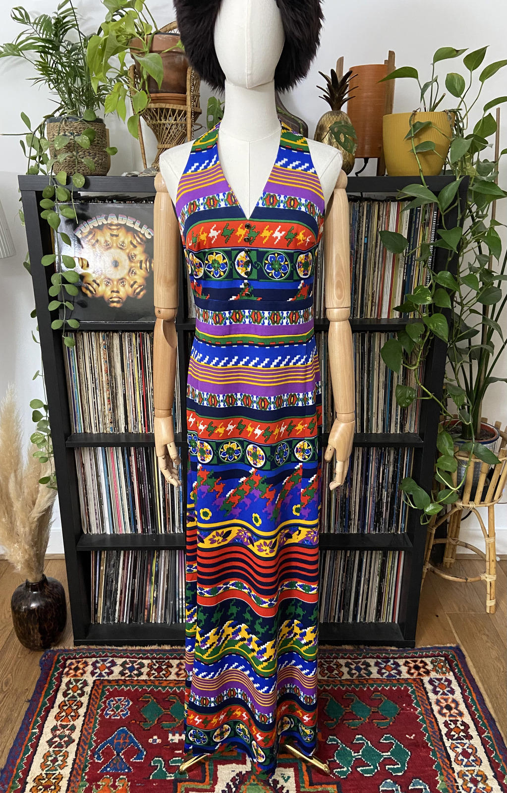 Vintage 1970s Psychedelic Halterneck Maxi Dress
