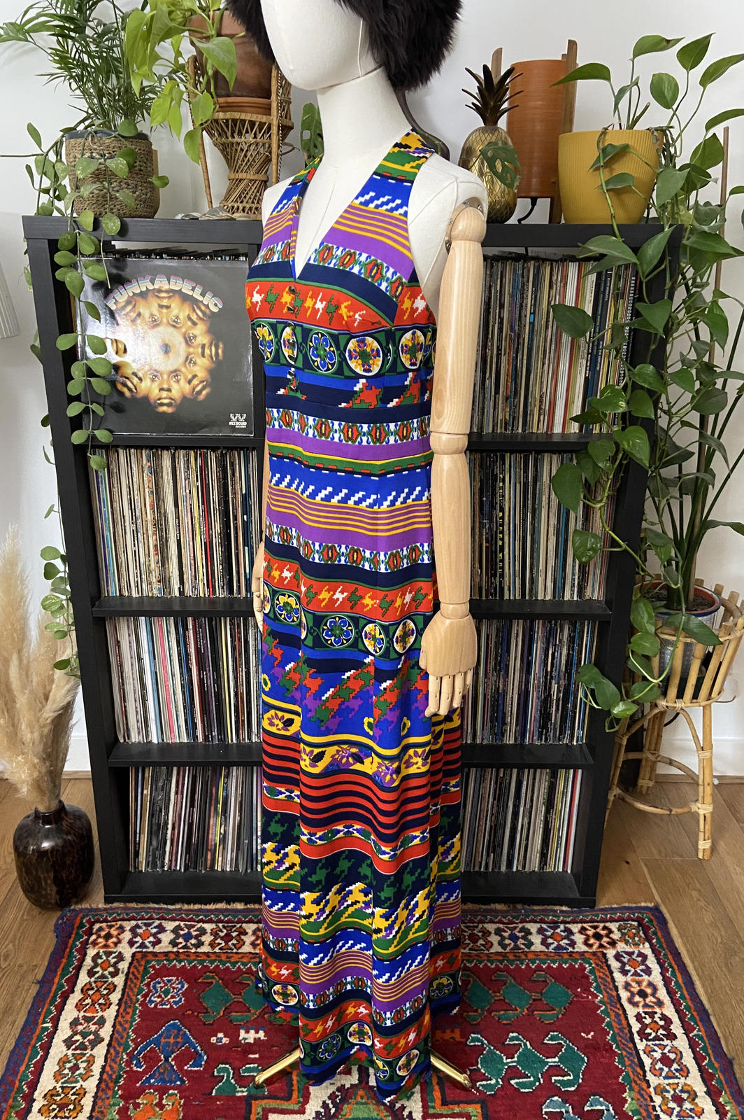 Vintage 1970s Psychedelic Halterneck Maxi Dress