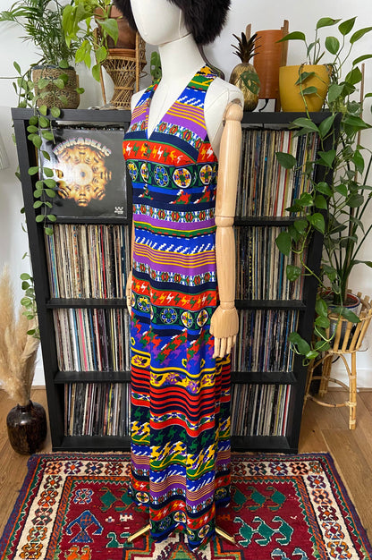 Vintage 1970s Psychedelic Halterneck Maxi Dress