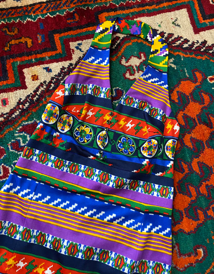 Vintage 1970s Psychedelic Halterneck Maxi Dress