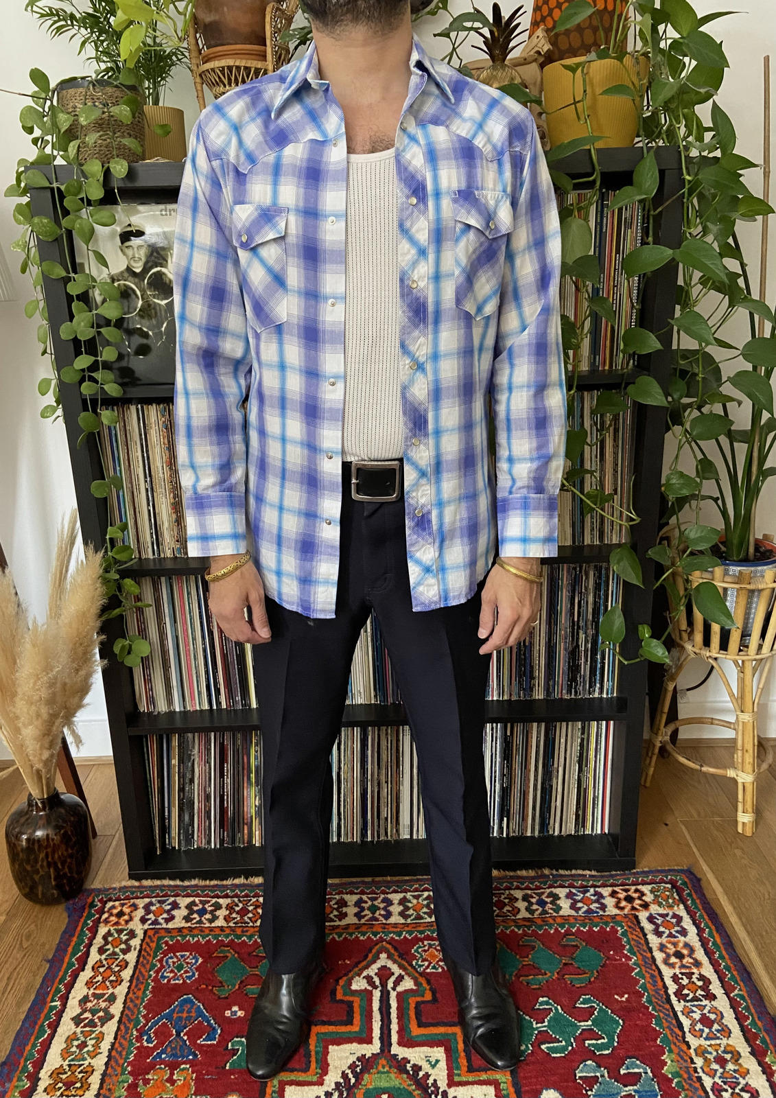 Vintage 90s Blue Wrangler Western Shirt
