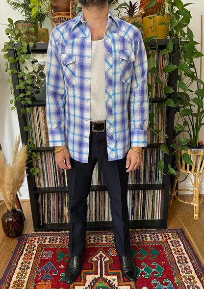 Vintage 90s Blue Wrangler Western Shirt