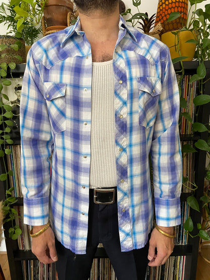 Vintage 90s Blue Wrangler Western Shirt