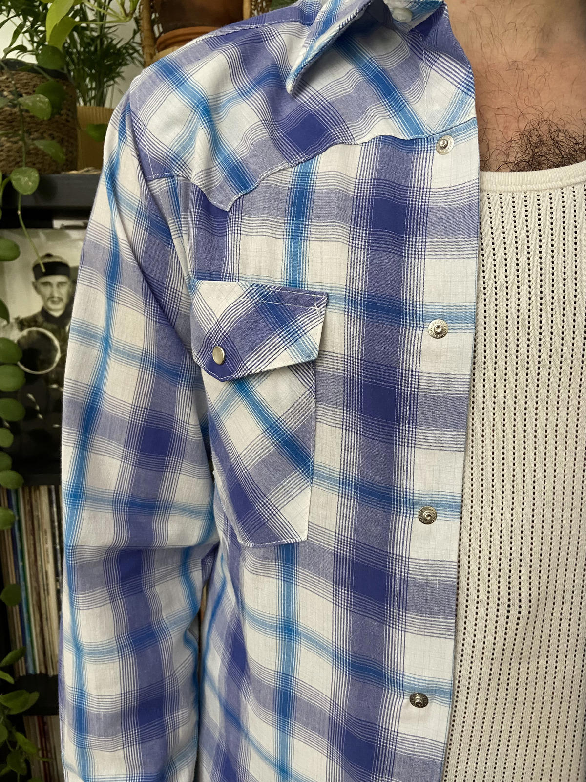 Vintage 90s Blue Wrangler Western Shirt
