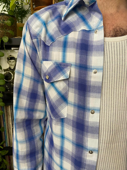 Vintage 90s Blue Wrangler Western Shirt