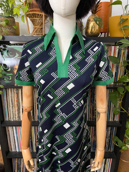 Vintage 1960s Navy Green Mod Shirt Dress