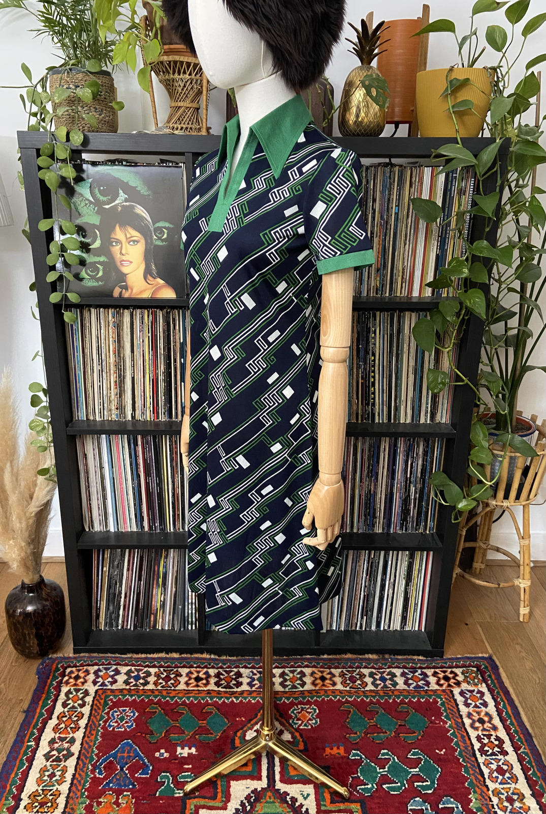Vintage 1960s Navy Green Mod Shirt Dress