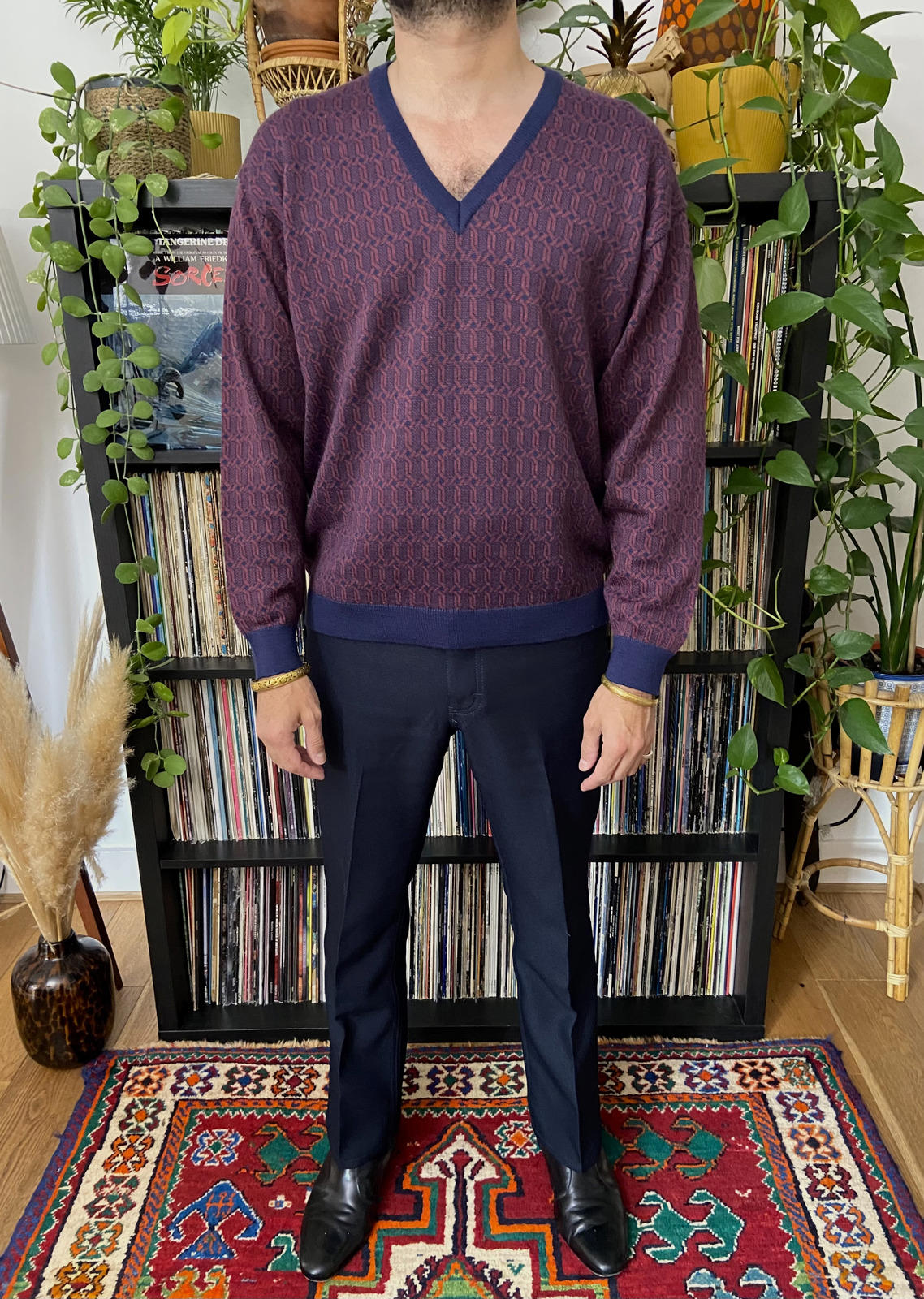 Vintage 1970s Italian Burgundy V-Neck Jumper