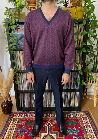 Vintage 1970s Italian Burgundy V-Neck Jumper