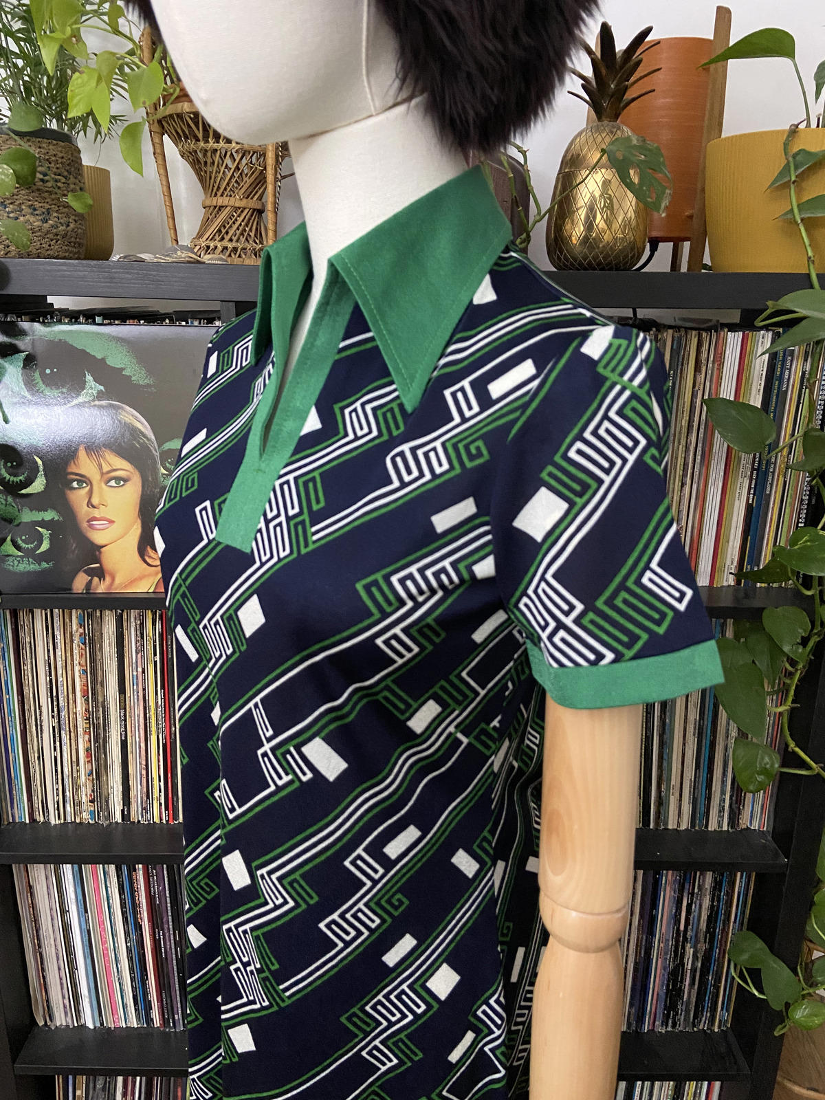 Vintage 1960s Navy Green Mod Shirt Dress