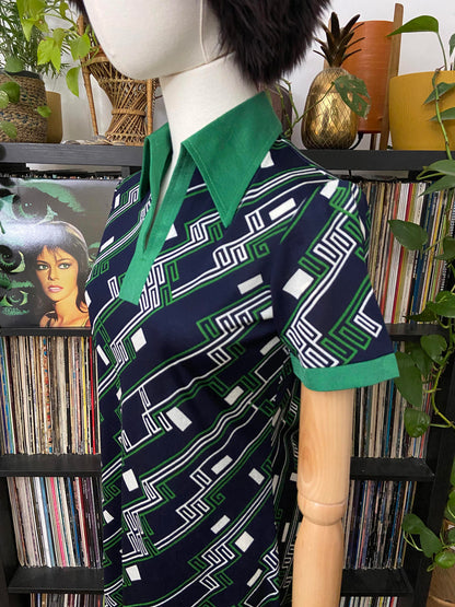 Vintage 1960s Navy Green Mod Shirt Dress