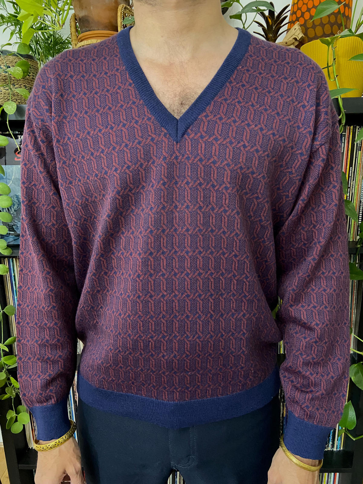 Vintage 1970s Italian Burgundy V-Neck Jumper