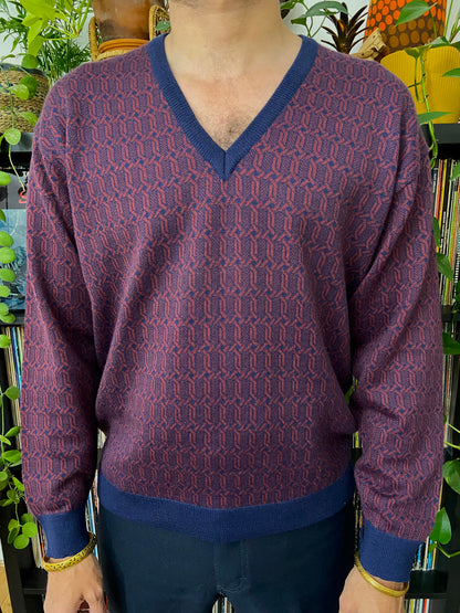 Vintage 1970s Italian Burgundy V-Neck Jumper