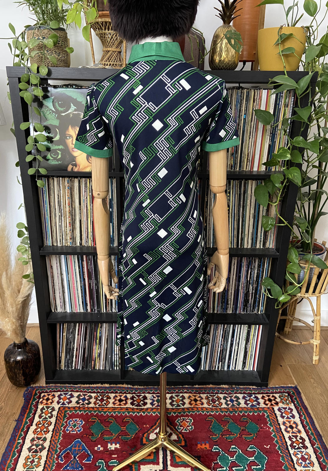 Vintage 1960s Navy Green Mod Shirt Dress