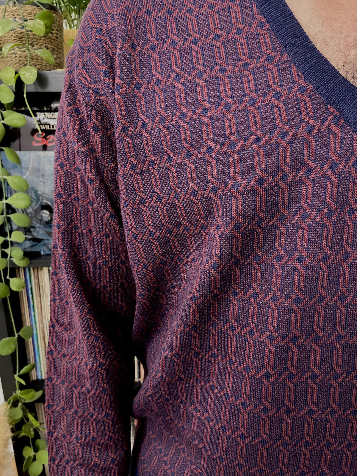 Vintage 1970s Italian Burgundy V-Neck Jumper