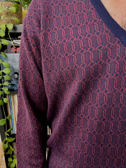 Vintage 1970s Italian Burgundy V-Neck Jumper