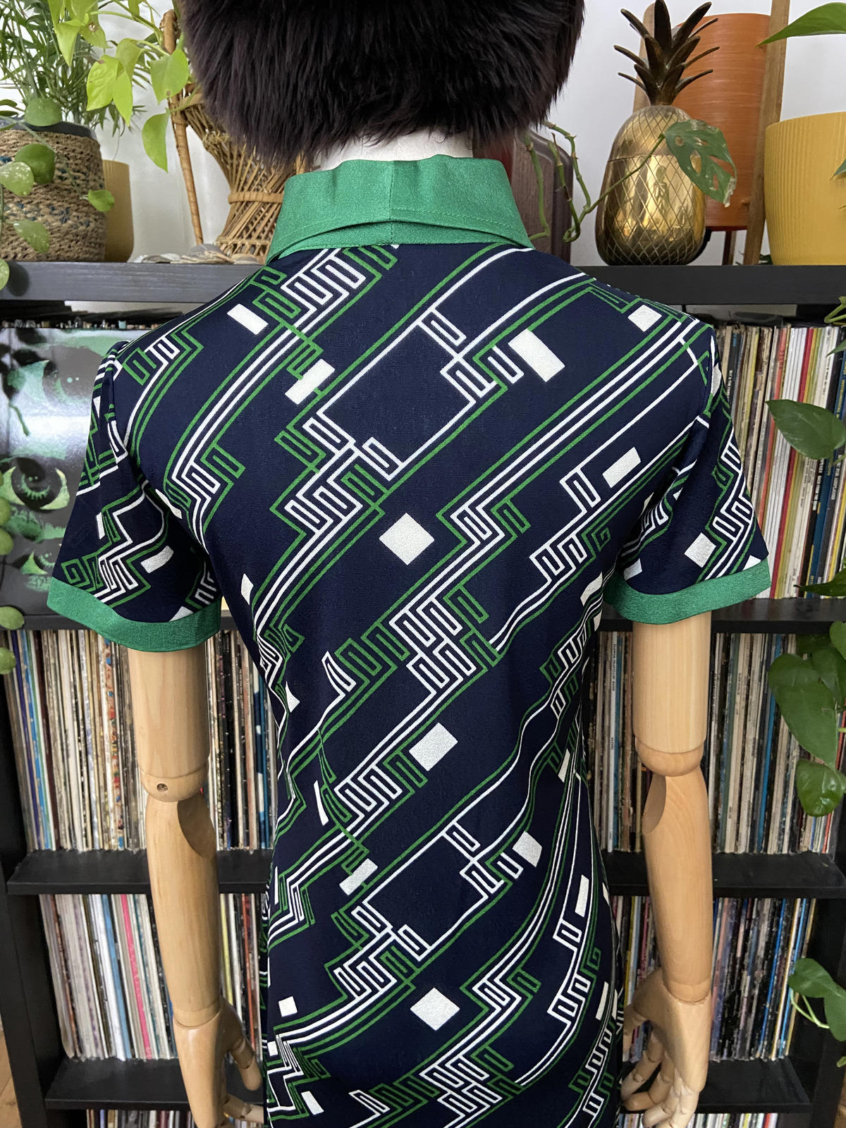 Vintage 1960s Navy Green Mod Shirt Dress