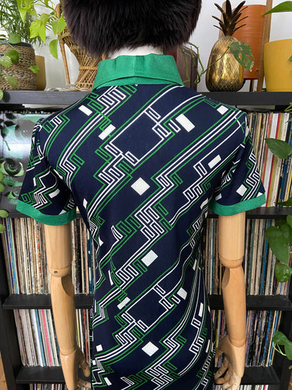 Vintage 1960s Navy Green Mod Shirt Dress