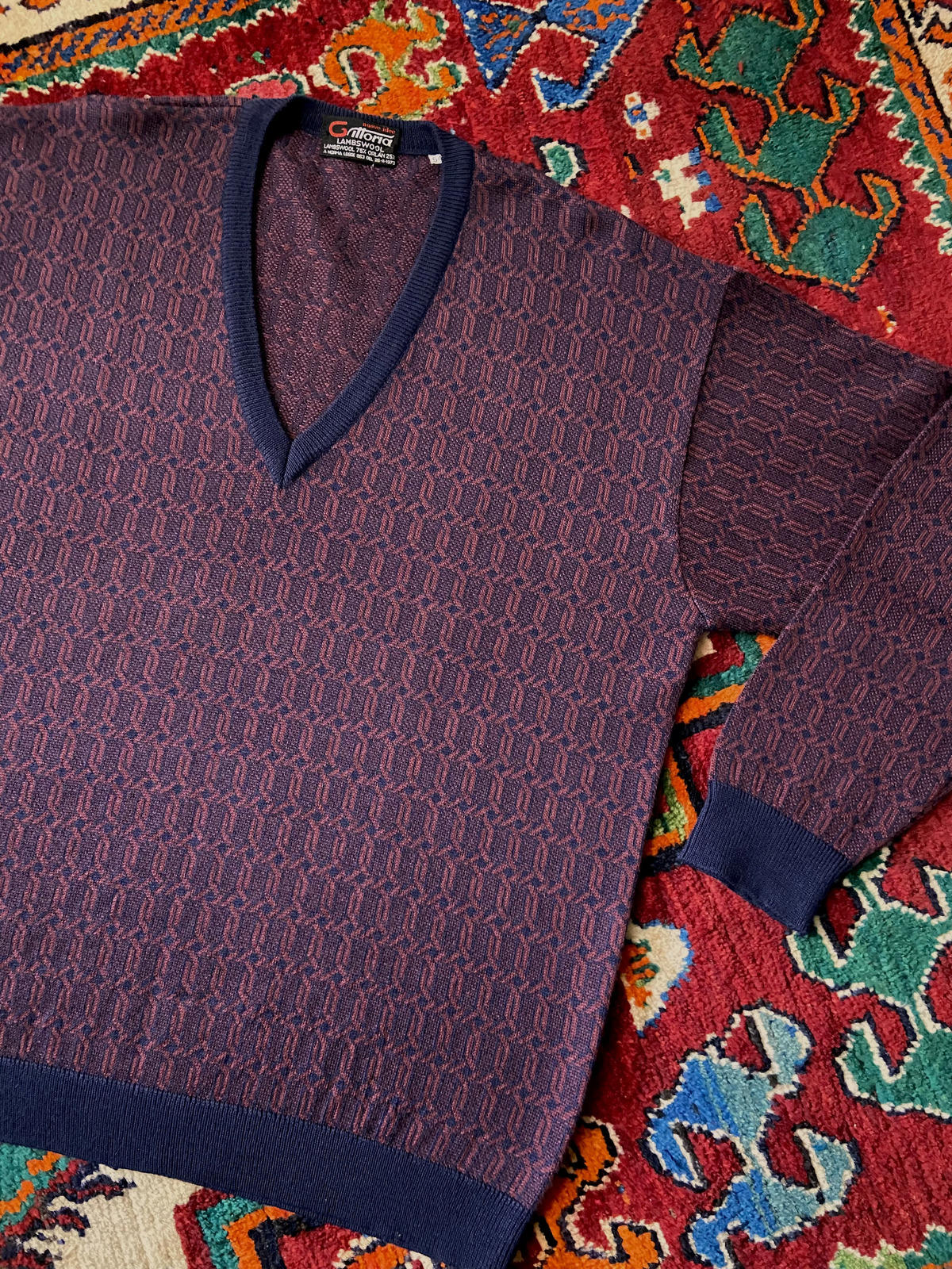 Vintage 1970s Italian Burgundy V-Neck Jumper